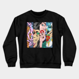 Dope four panels of animal, human skulls and robots illustration Crewneck Sweatshirt